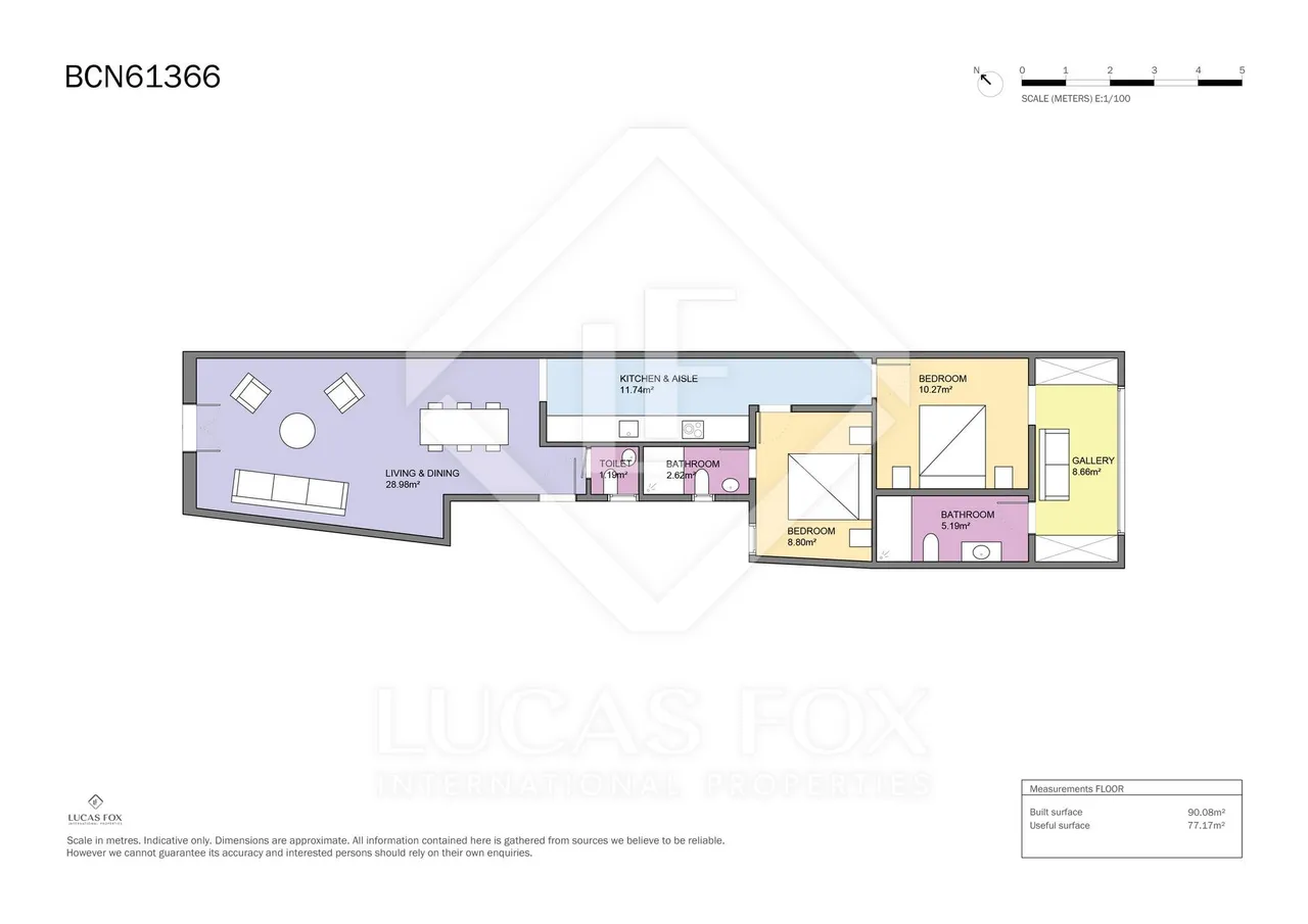 living - Piso de 90m² en venta en Eixample Derecho, Barcelona - Plano del piso - 1
