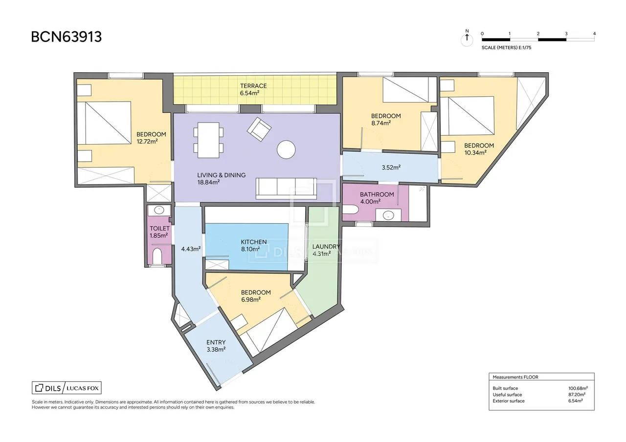 living - Piso de 100m² con 6m² terraza en venta en Eixample Derecho - Plano del piso - 1