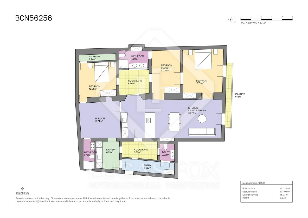 living - Piso de 147m² con 16m² terraza en venta en El Born - Plano del piso - 1