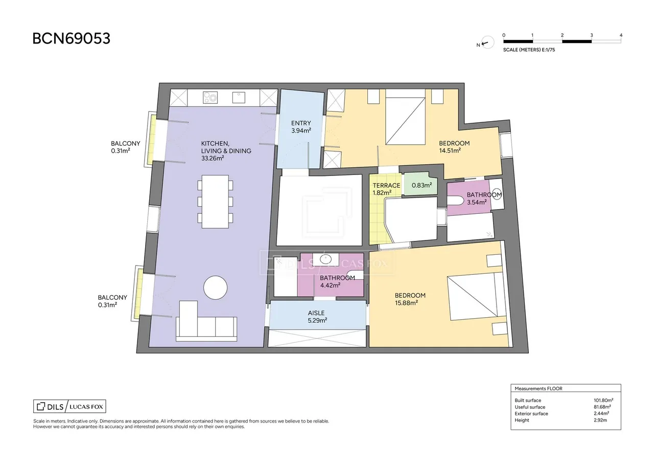 living - Piso de 101m² en venta en El Born, Barcelona - Plano del piso - 1