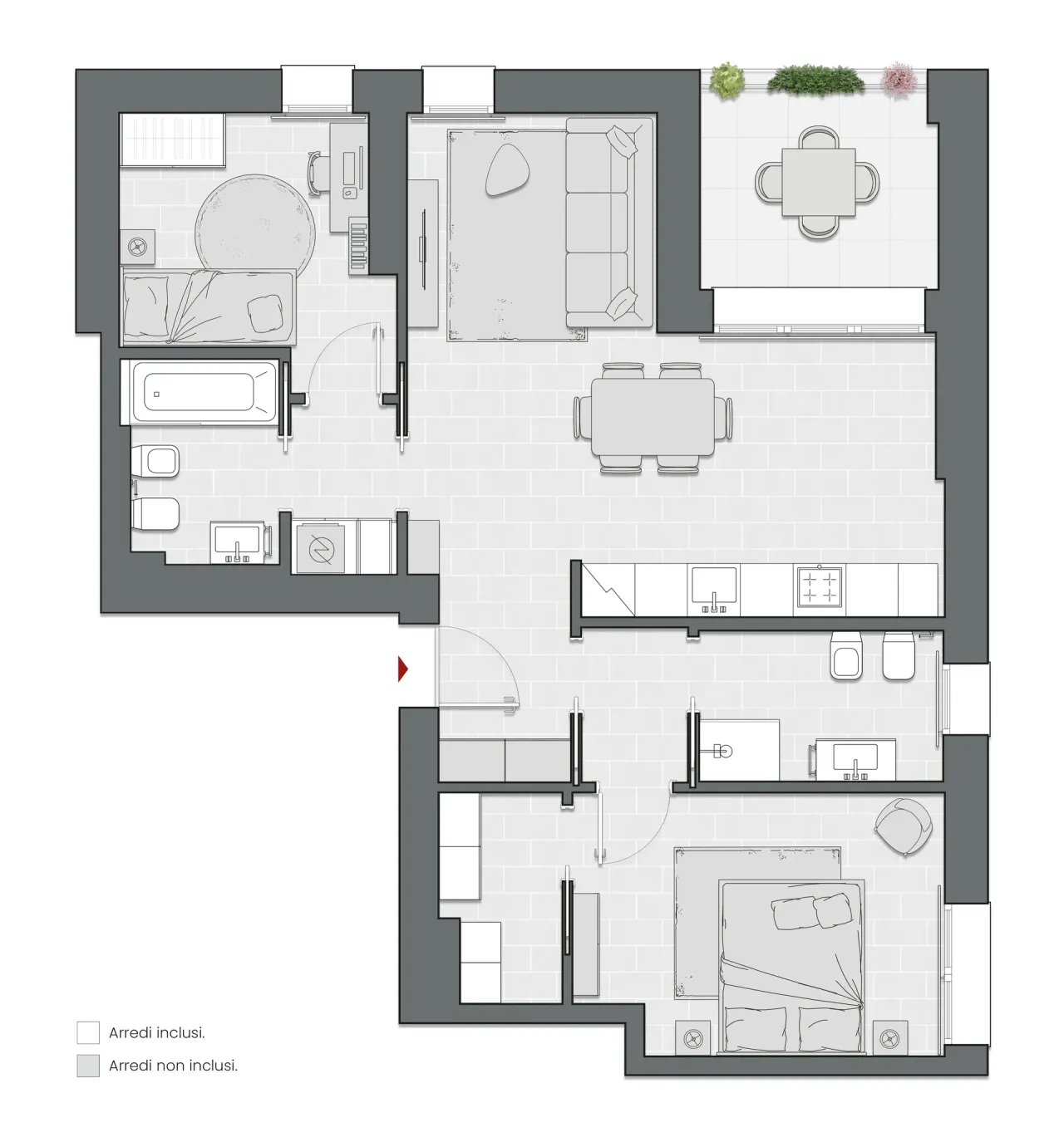 Two Bedrooms of 97 sqm - Edificio C2 - LivinUp  | Milano - Floor Plan - 1