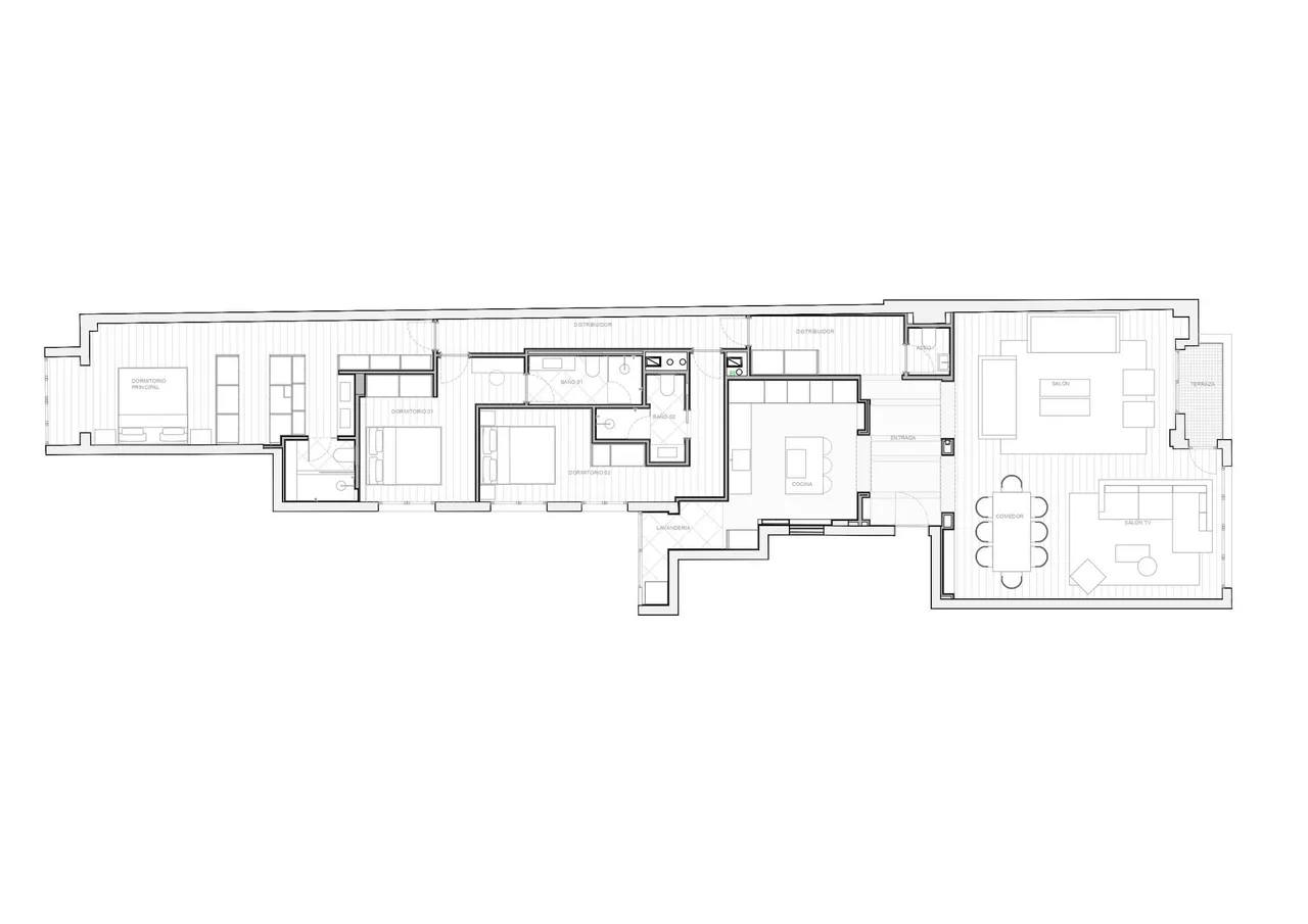 living - Piso de 234m² en venta en Recoletos, Madrid - Plano del piso - 1