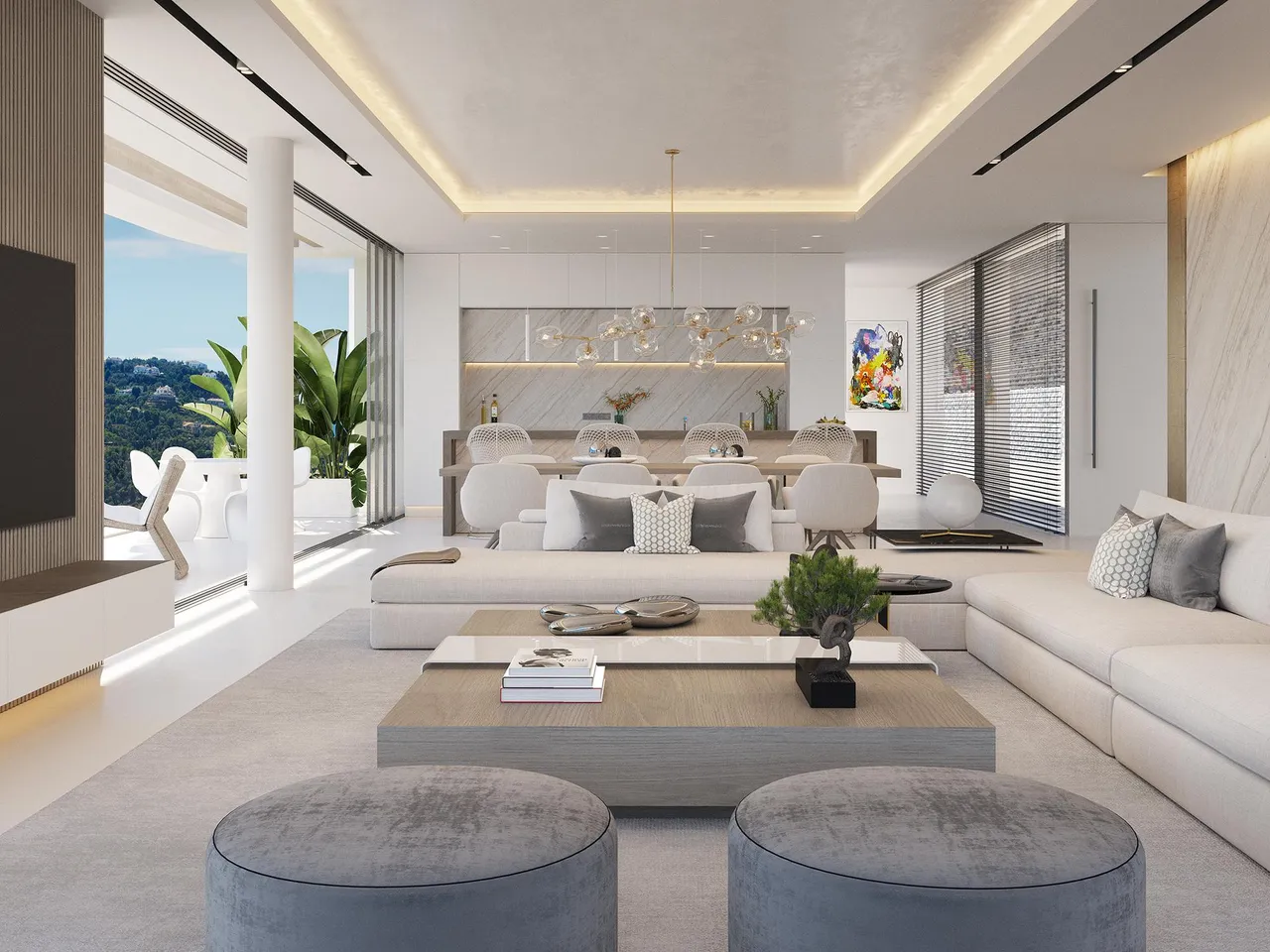 living - Designer villas for sale with sea, lake & Africa views located in Real de la Quinta, Benahavis - gallery - 10
