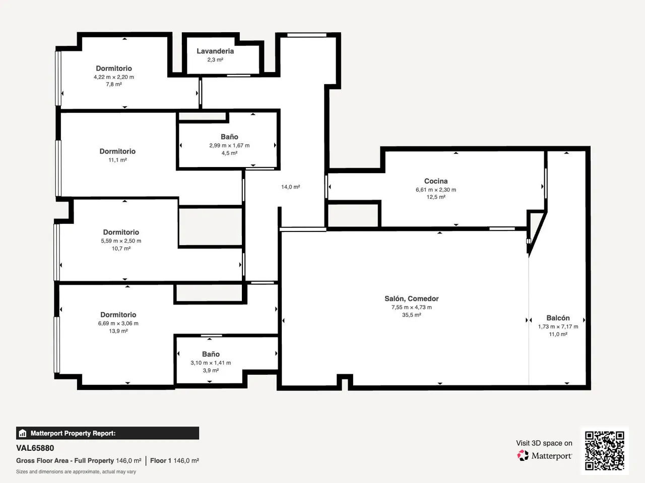 living - Piso de 175m² en venta en Ciudad de las Ciencias, Valencia - Plano del piso - 1
