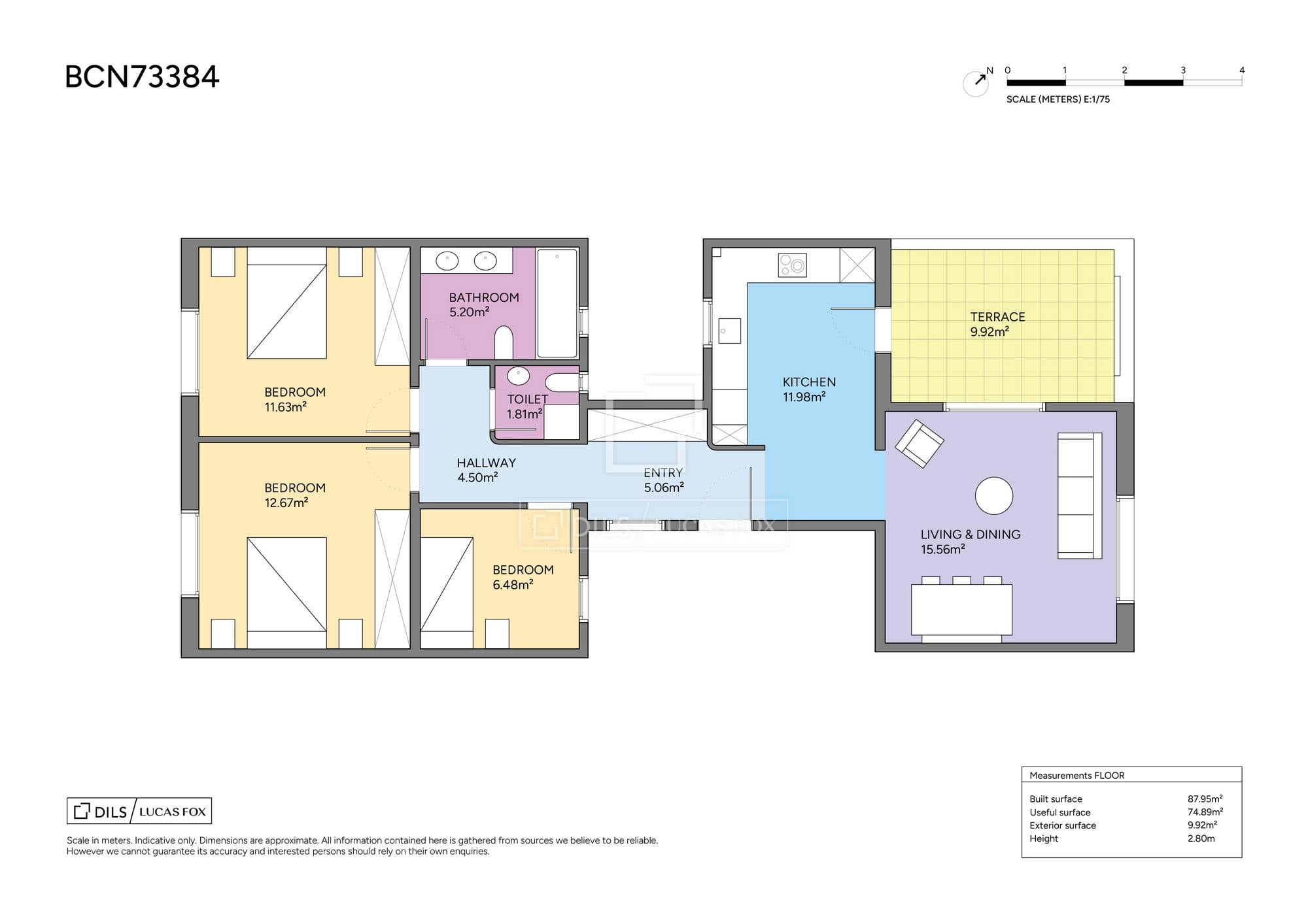 living - 88m² penthouse with 13m² terrace for sale in Eixample Right - Floor Plan - 1