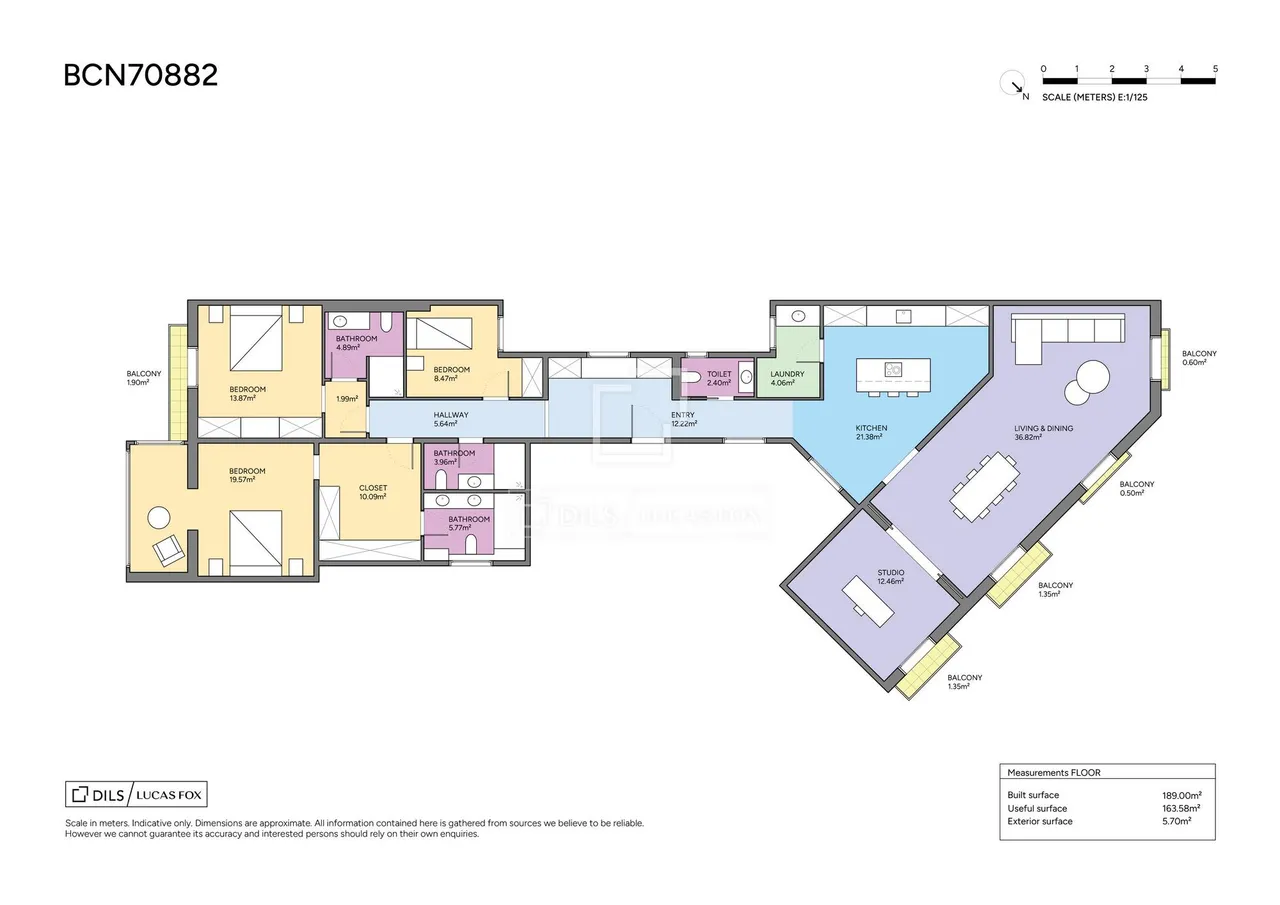 living - 189m² apartment with 6m² terrace for sale in Eixample Right - Floor Plan - 1