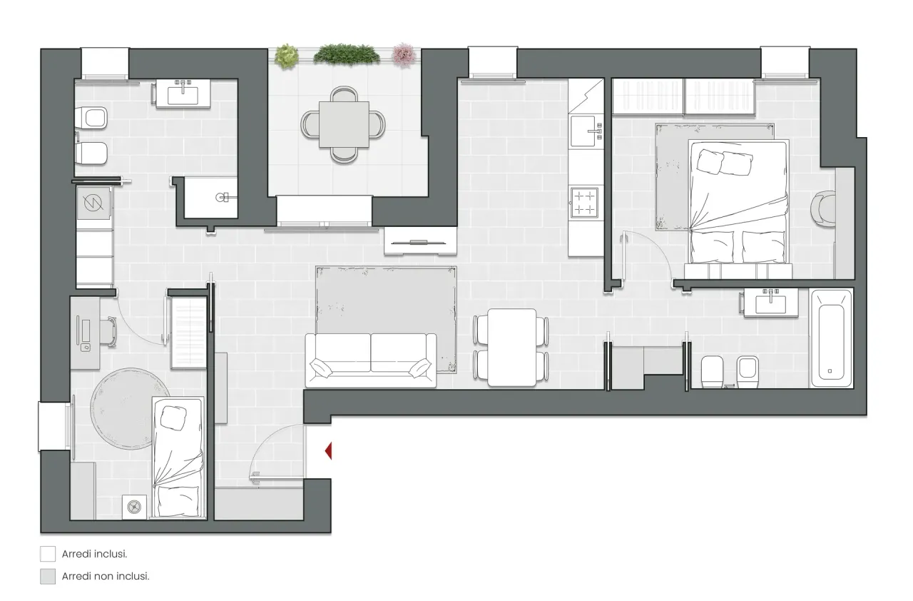 Two Bedrooms of 96 sqm - Edificio C2 - LivinUp  | Milano - Floor Plan - 1