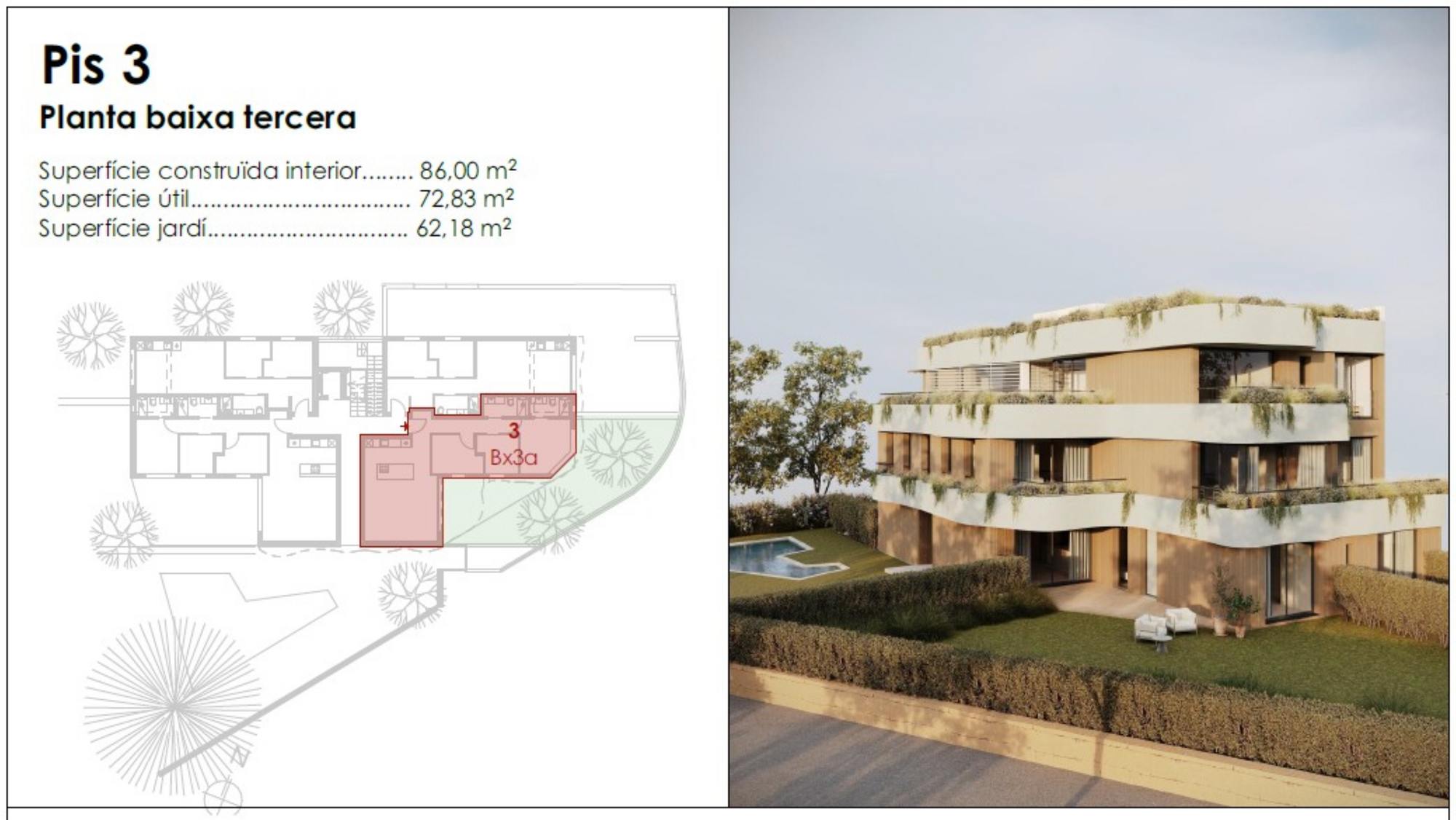 living - Piso de 86m² con 62m² de jardín en venta en Palamós - Plano del piso thumbnail - 1