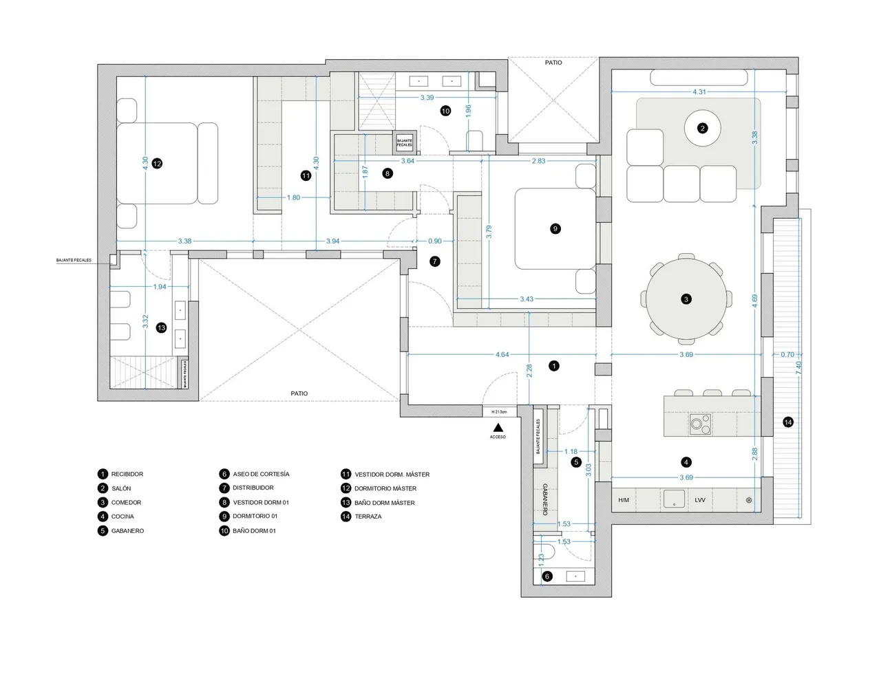 living - Piso de 191m² en venta en Castellana, Madrid - Plano del piso - 1