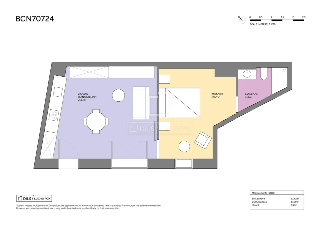 living - 47m² apartment for sale in El Born, Barcelona - Floor Plan - 1