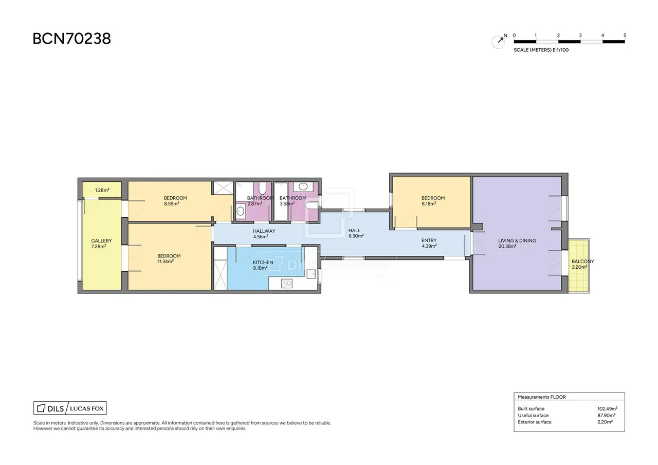 living - Piso de 91m² en venta en Eixample Derecho, Barcelona - Plano del piso - 1