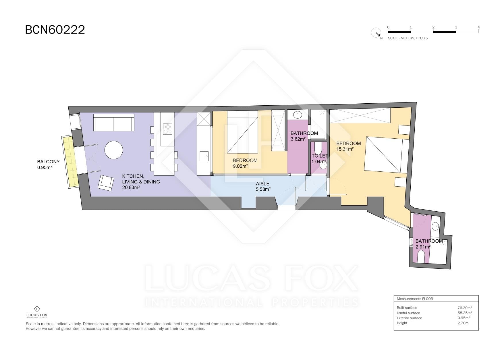 living - Piso de 76m² en alquiler en El Born, Barcelona - Plano del piso thumbnail - 1