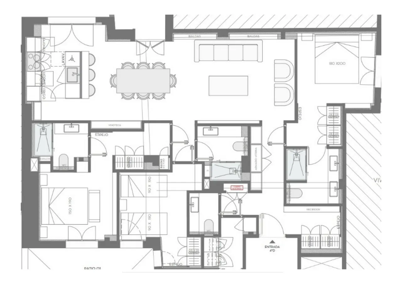 living - Piso de 154m² en venta en Almagro, Madrid - Plano del piso - 1