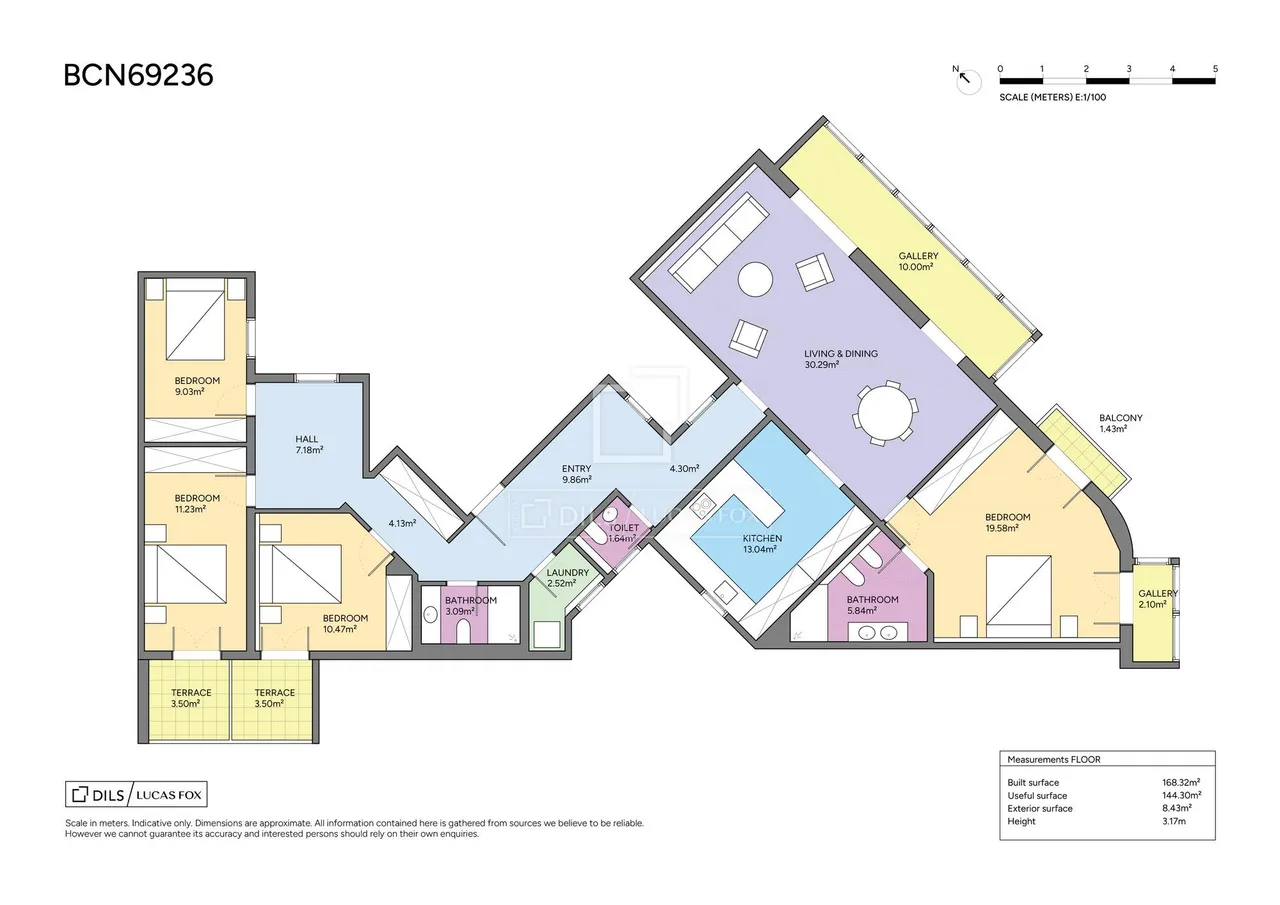 living - 168m² apartment for sale in Eixample Left, Barcelona - Floor Plan - 1
