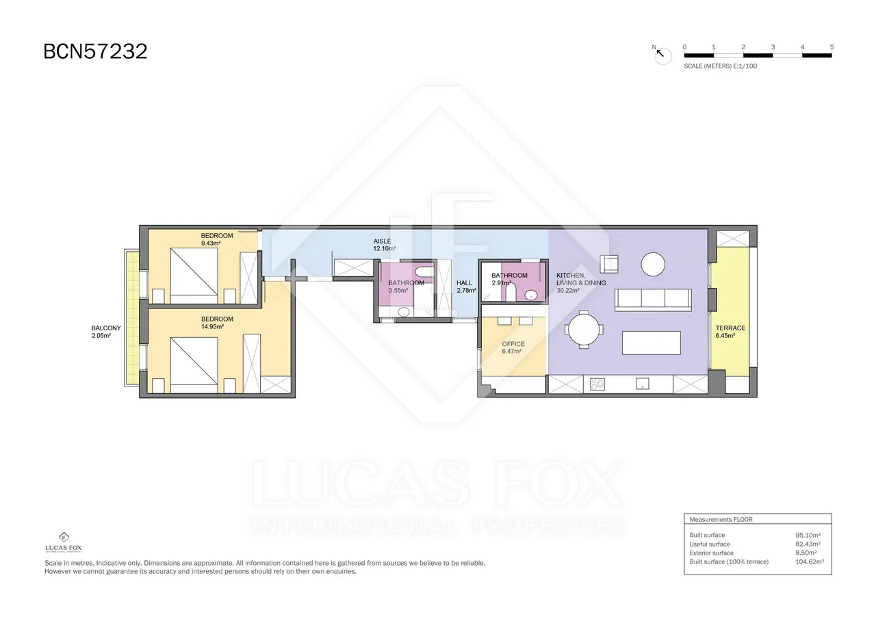 living - Piso de 104m² con 15m² terraza en venta en Eixample Derecho - Plano del piso - 1