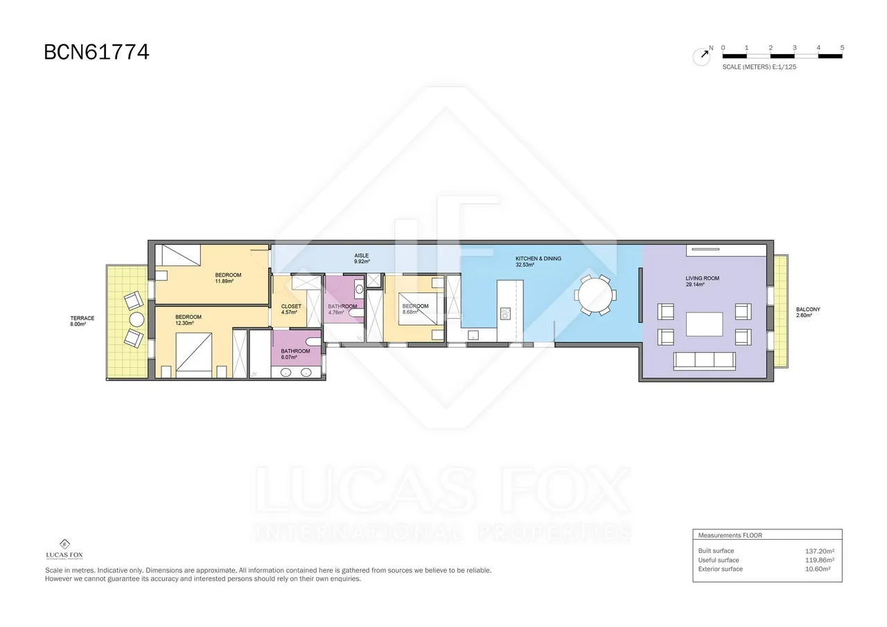 living - 137m² apartment with 10m² terrace for sale in Eixample Left - Floor Plan - 1