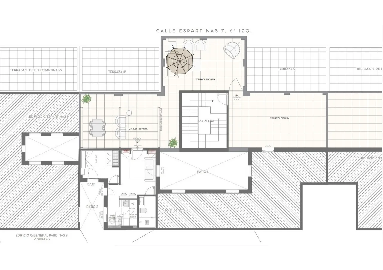 living - Piso de 47m² con 60m² terraza en venta en Goya, Madrid - Plano del piso - 1