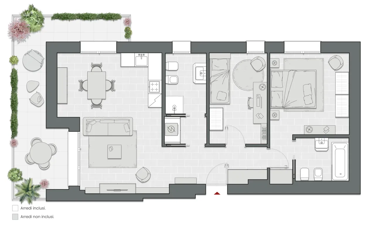 Two Bedrooms of 106 sqm - Edificio A3 - LivinUp  | Milano - Floor Plan - 1