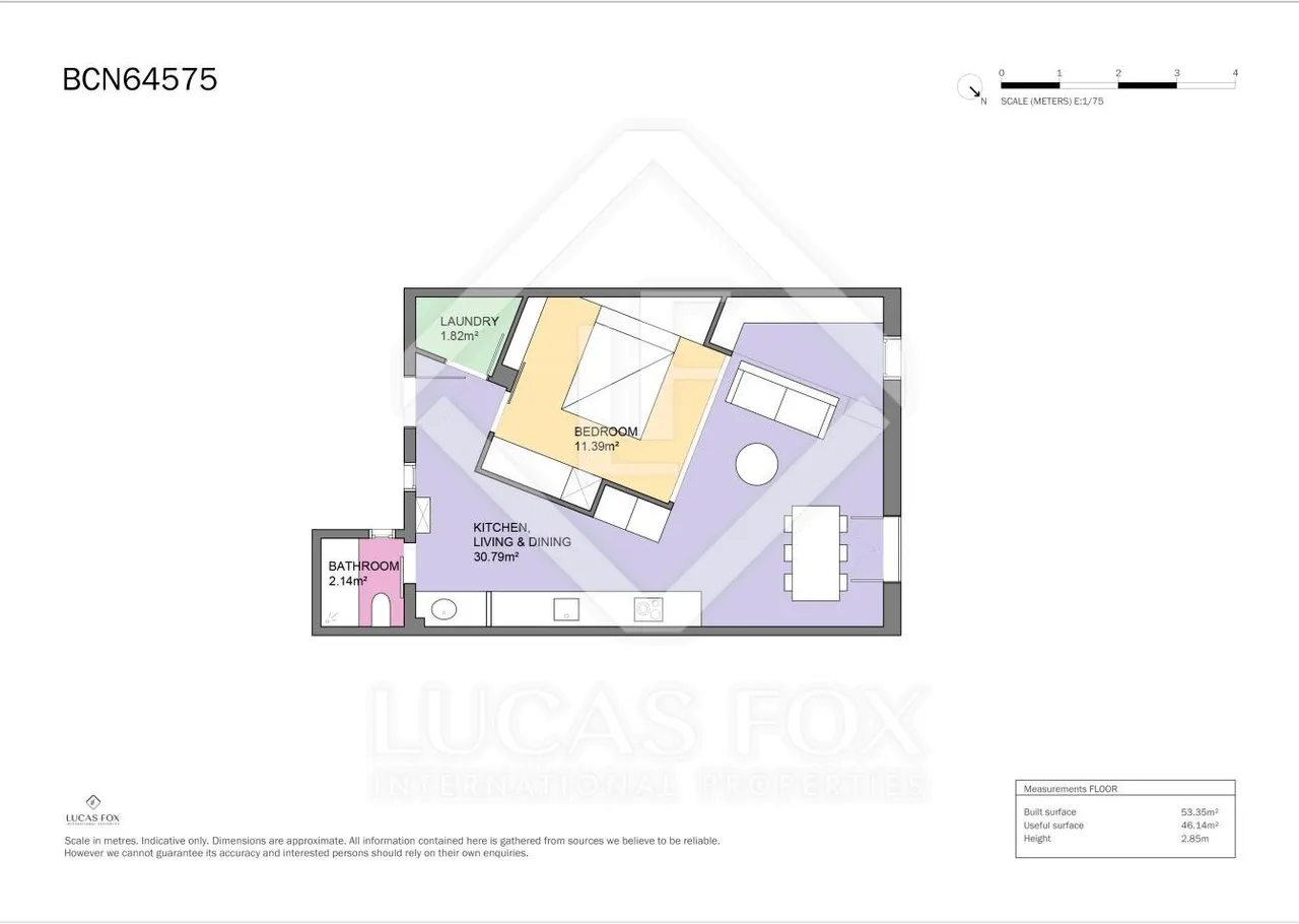living - 53m² apartment for sale in Sant Antoni, Barcelona - Floor Plan - 1