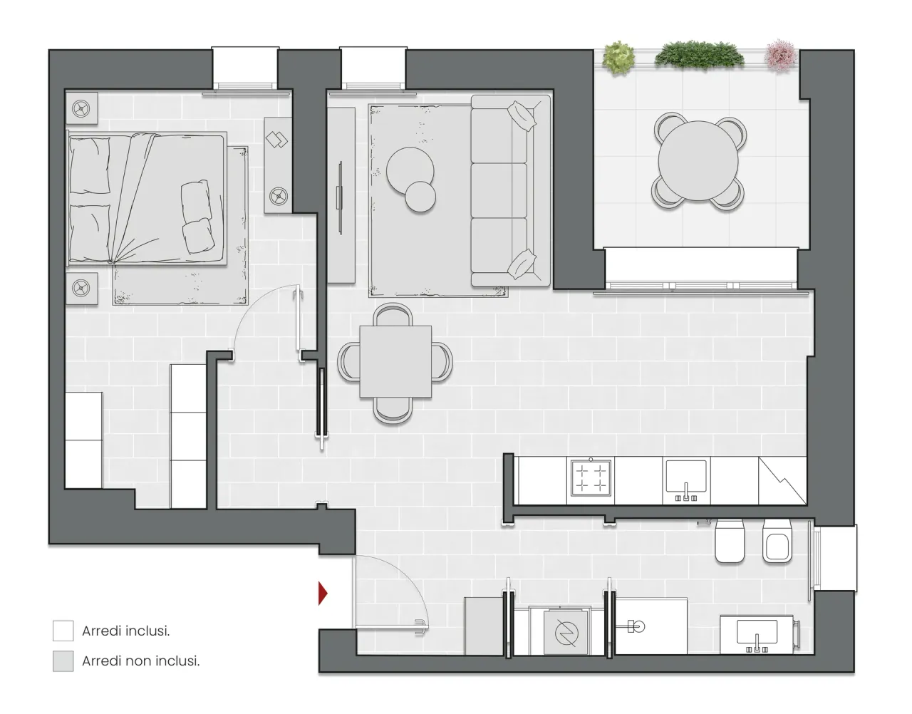 One Bedroom of 73 sqm - Edificio C1 - LivinUp  | Milano - Floor Plan - 1