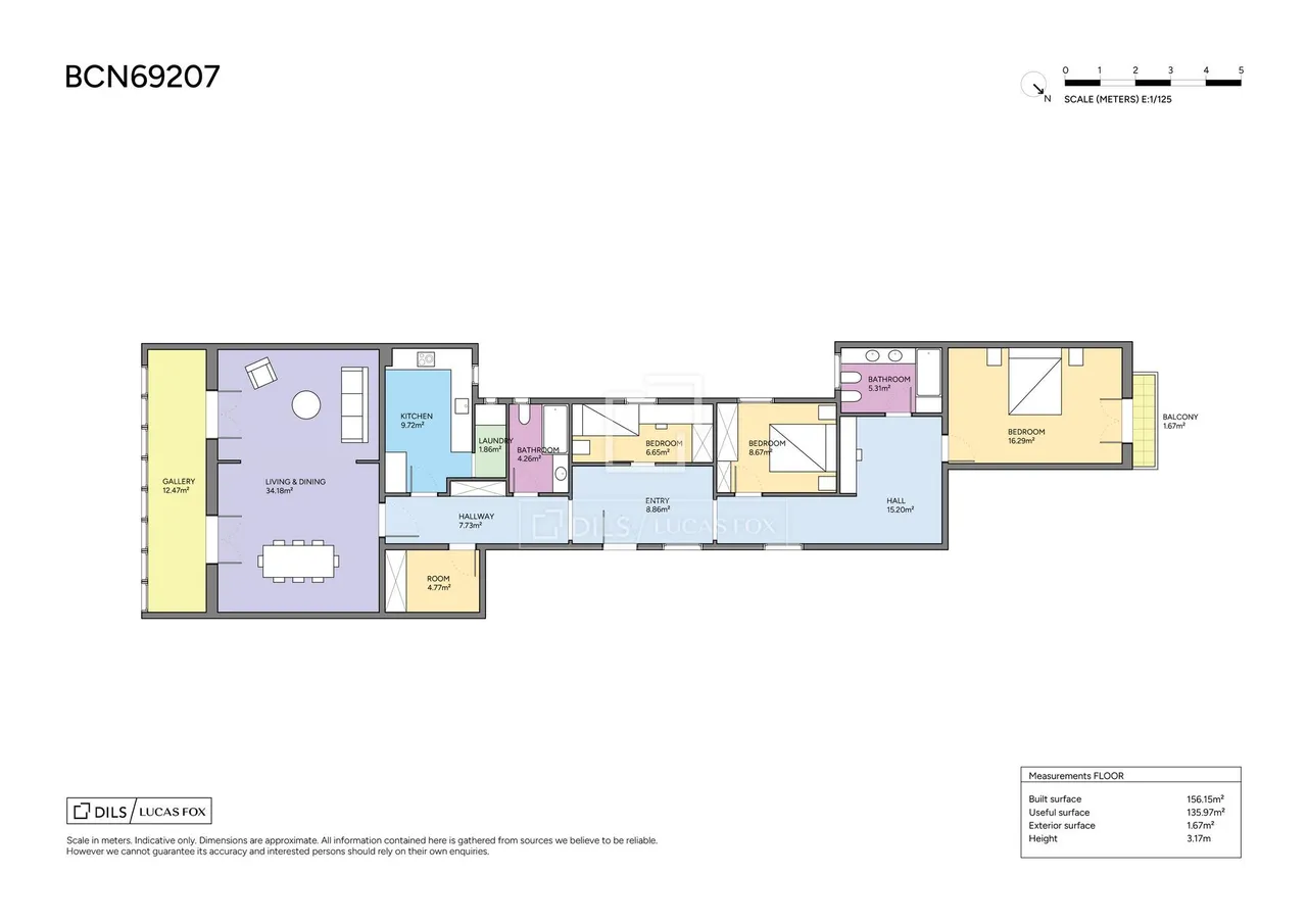 living - 156m² apartment for sale in Eixample Right, Barcelona - Floor Plan - 1