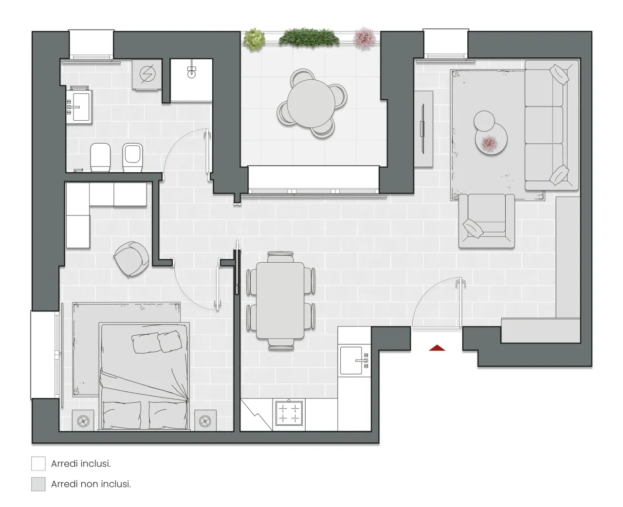 Bilocale di 72 m2 - Edificio C1 - LivinUp  | Milano - Floor Plan - 1