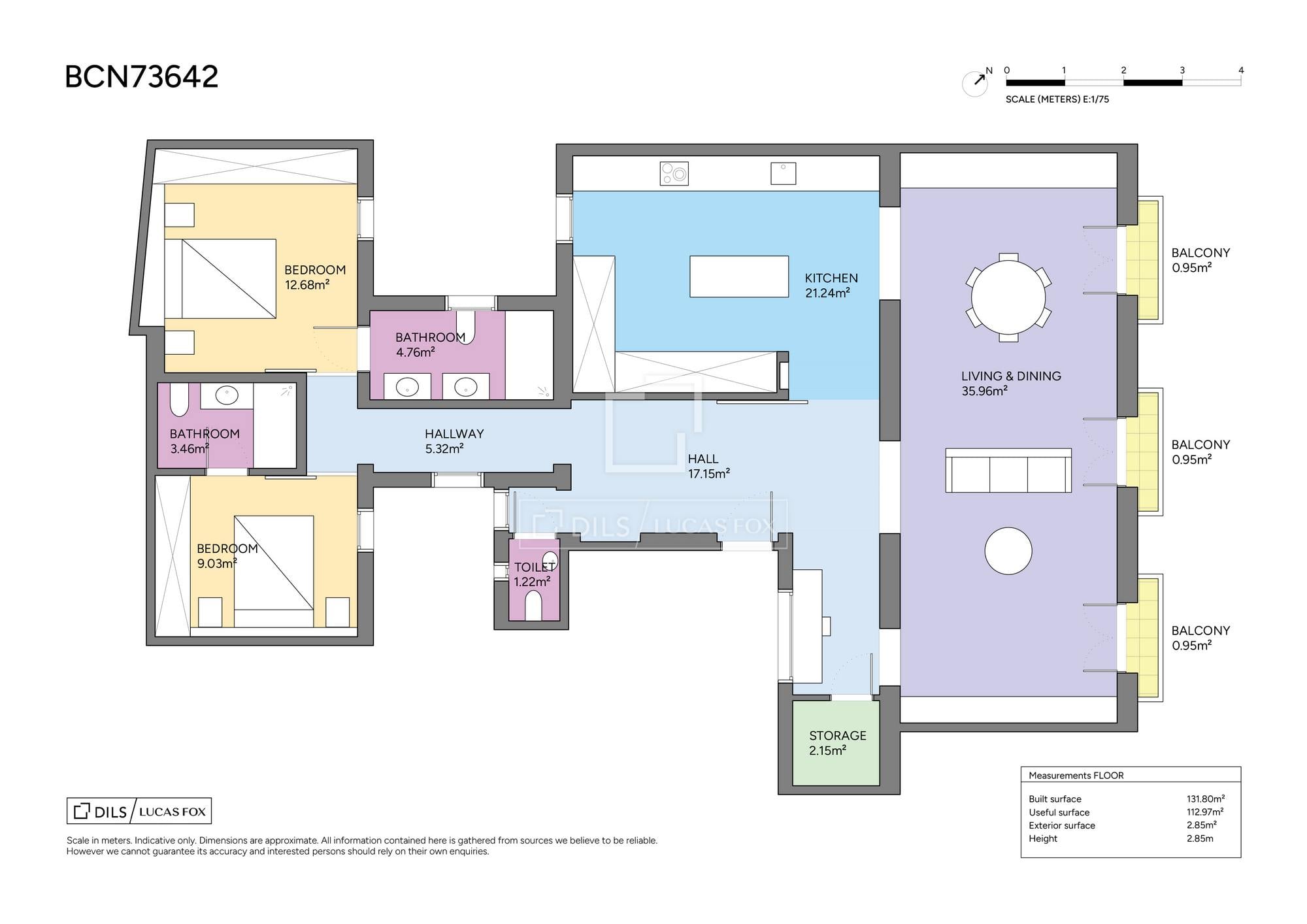 living - Piso de 132m² en venta en Gótico, Barcelona - Plano del piso - 1