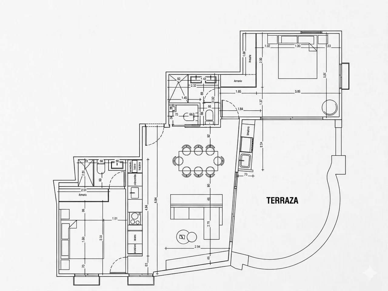 living - Ático de 120m² en alquiler en Cortes / Huertas, Madrid - Plano del piso - 1