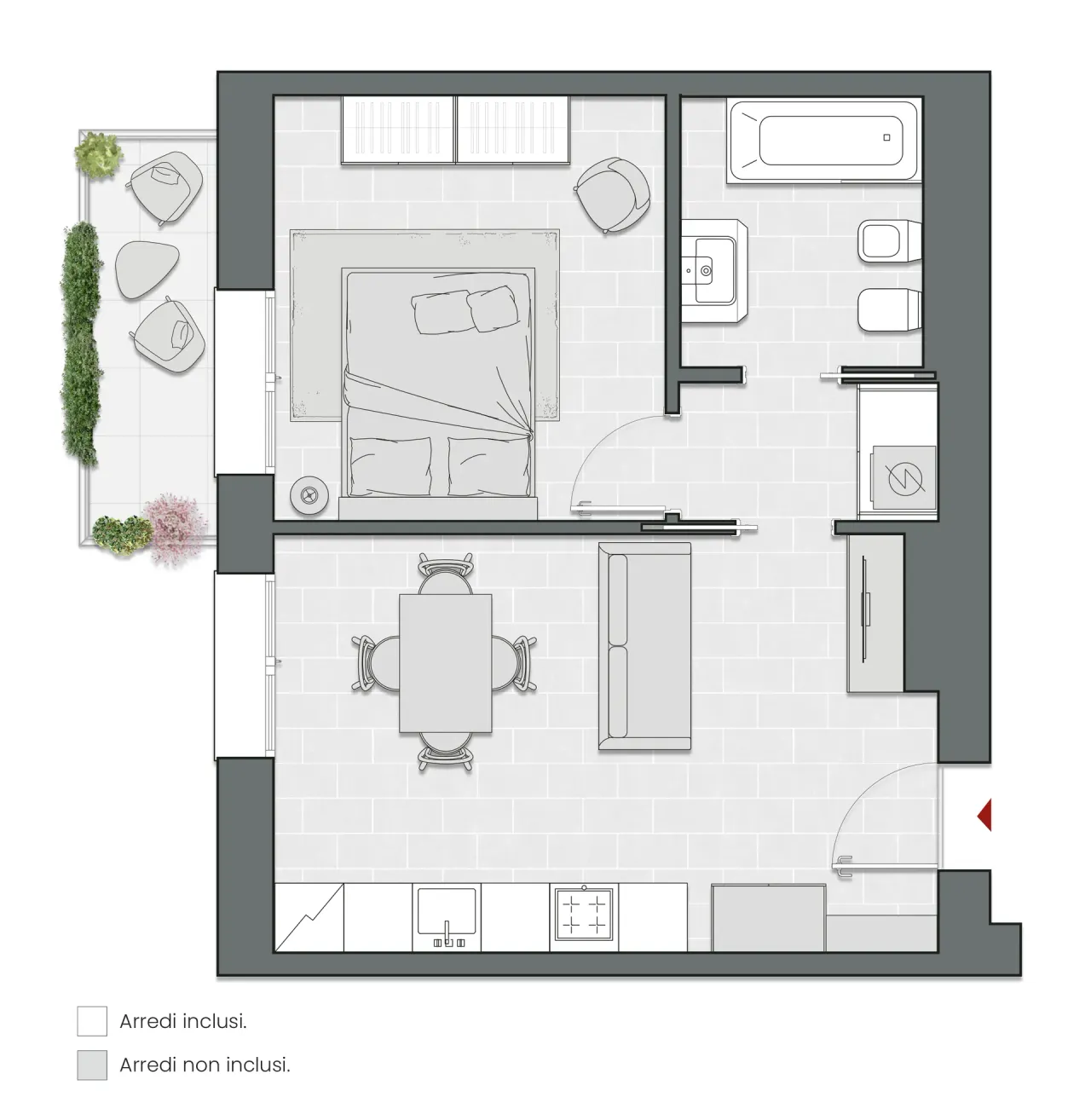 One Bedroom of 56 sqm - Edificio C4 - LivinUp  | Milano - Floor Plan - 1