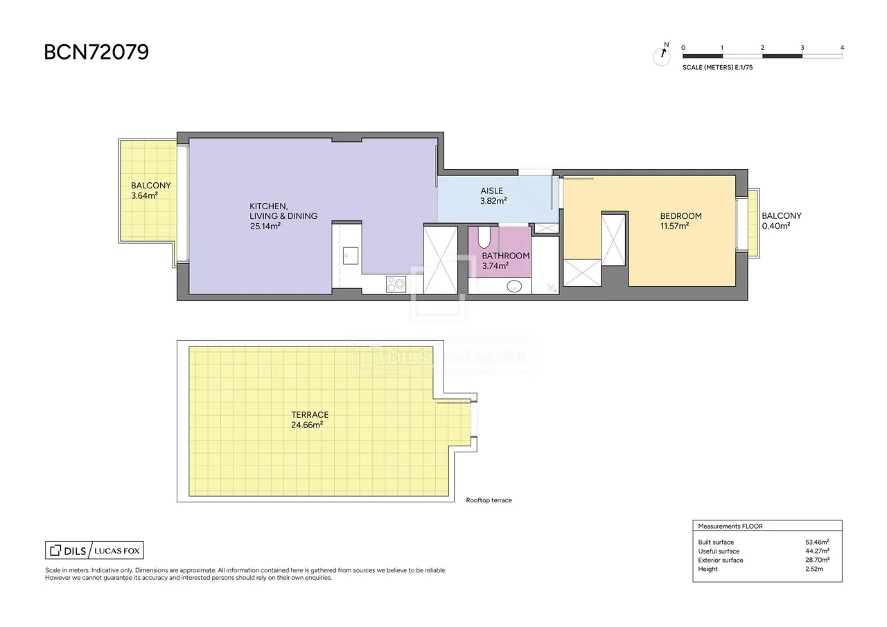 living - 53m² penthouse with 28m² terrace for sale in Barceloneta - Floor Plan - 1