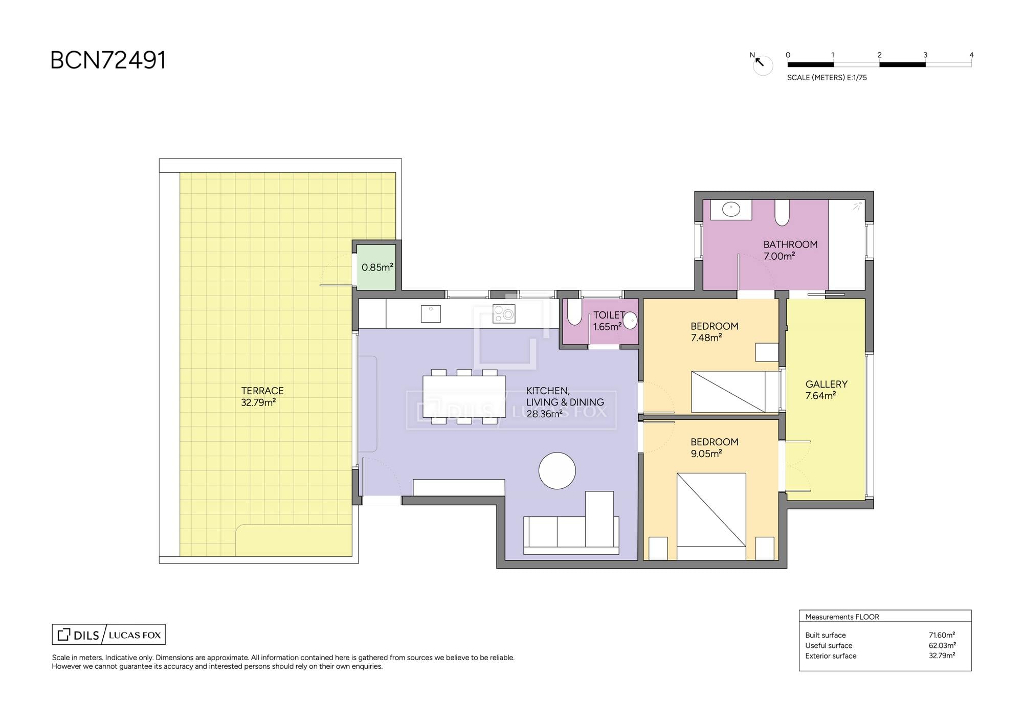 living - 58m² penthouse with 33m² terrace for sale in Sant Gervasi - Galvany - Floor Plan thumbnail - 1