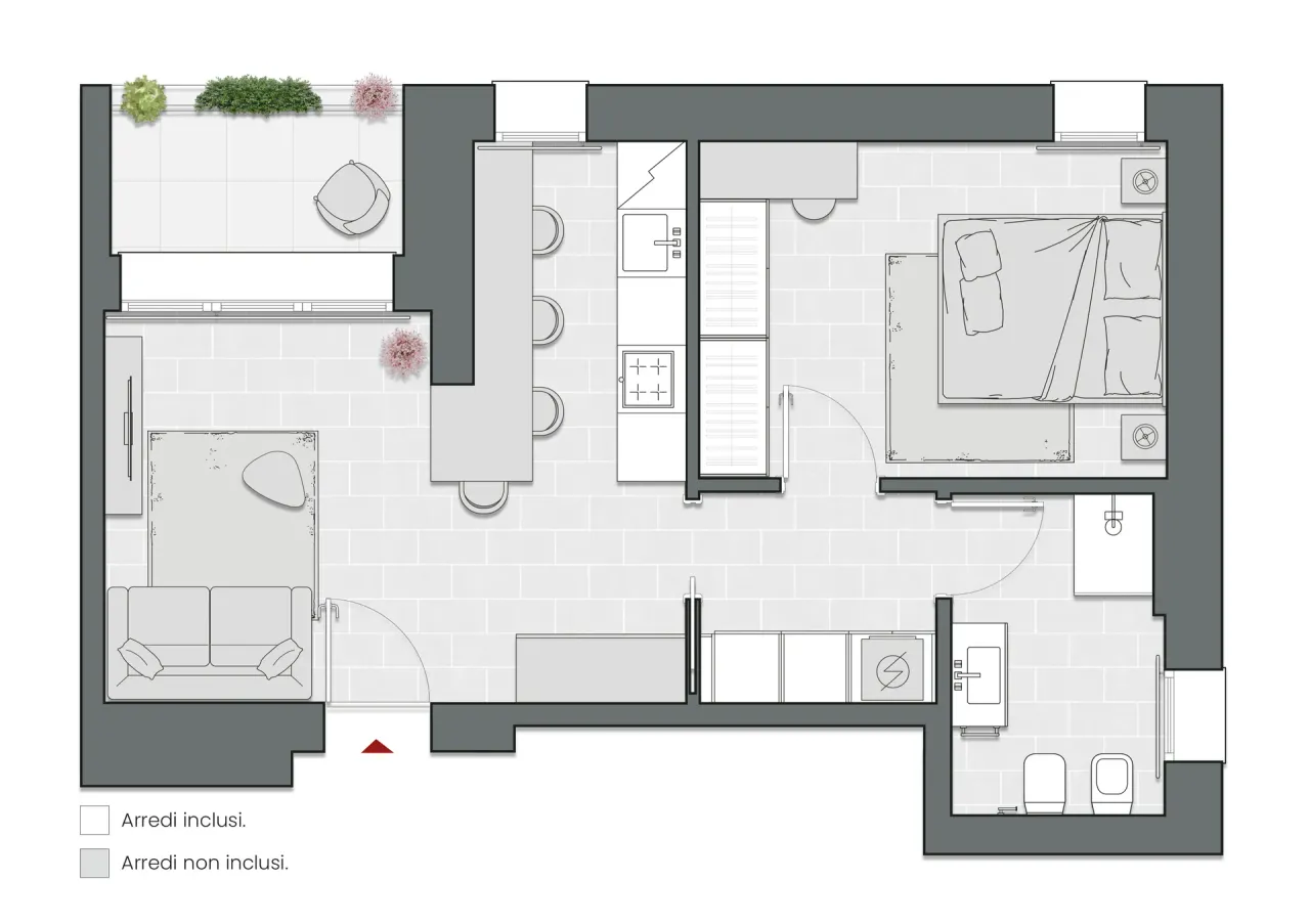 One Bedroom of 61 sqm - Edificio C2 - LivinUp  | Milano - Floor Plan - 1