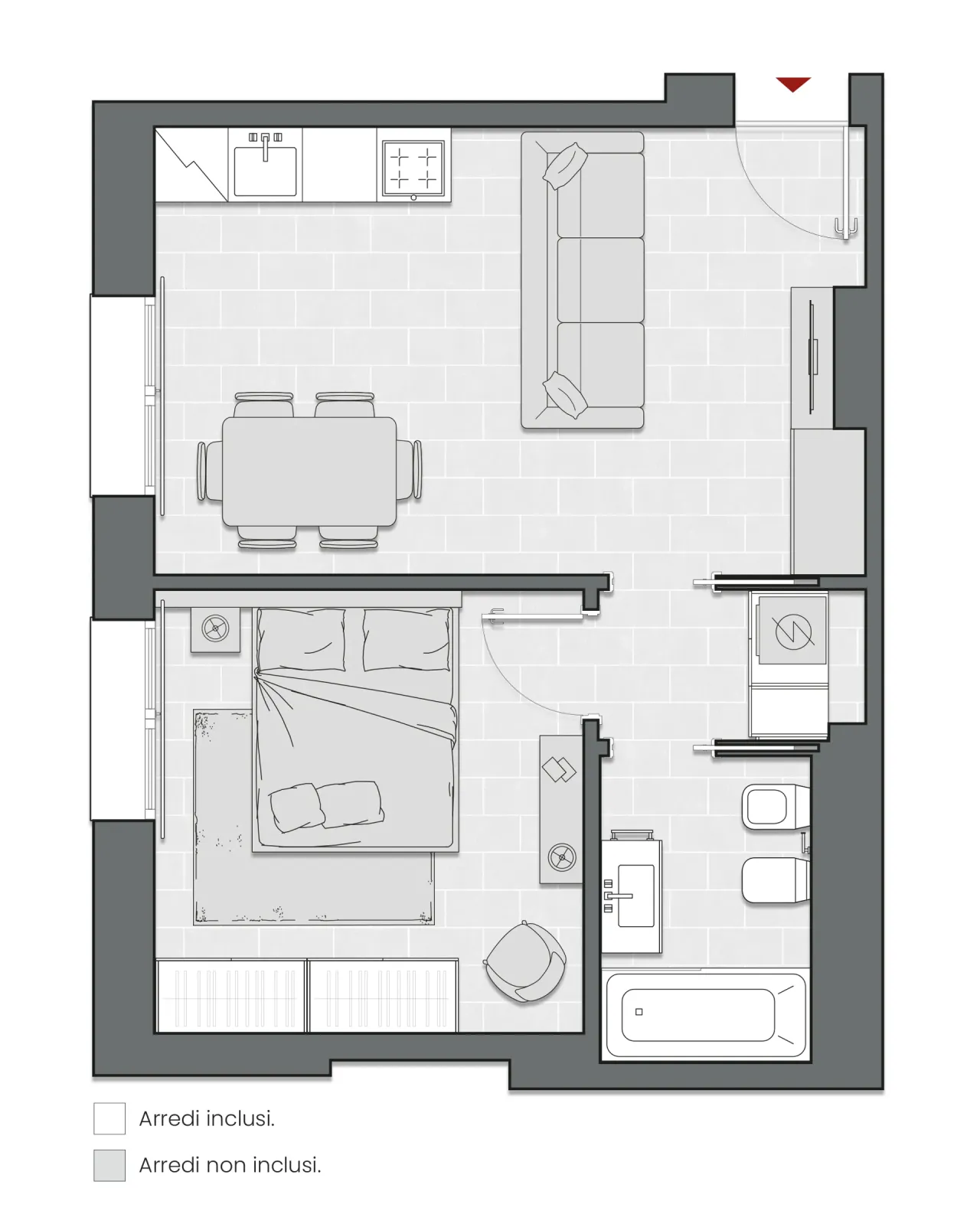 One Bedroom of 54 sqm - Edificio C2 - LivinUp  | Milano - Floor Plan - 1