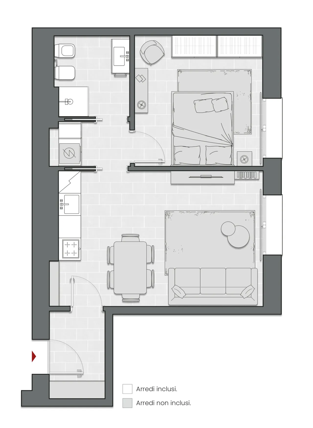 One Bedroom of 58 sqm - Edificio C2 - LivinUp  | Milano - Floor Plan - 1