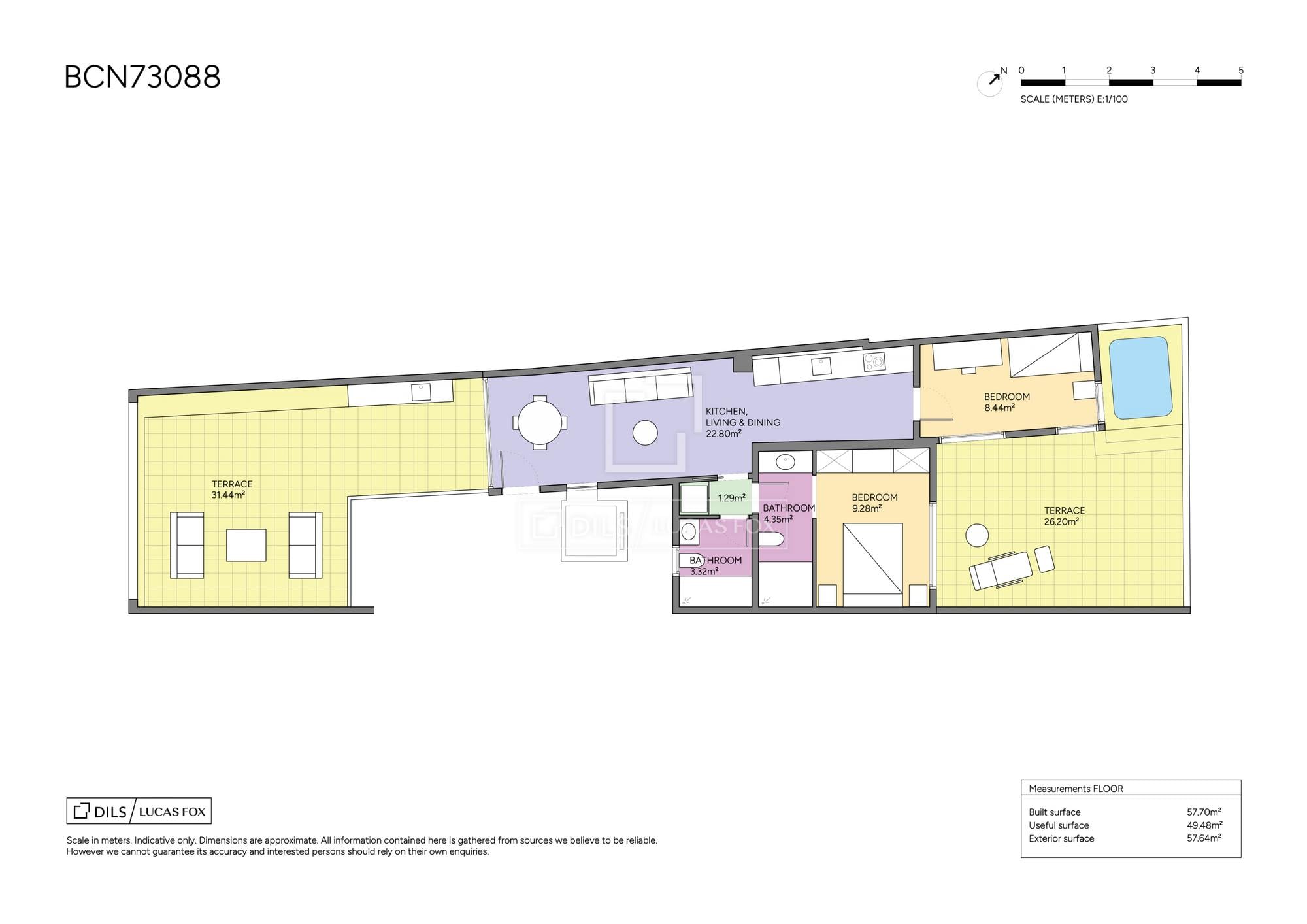 living - 57m² penthouse with 57m² terrace for sale in Eixample Right - Floor Plan - 1