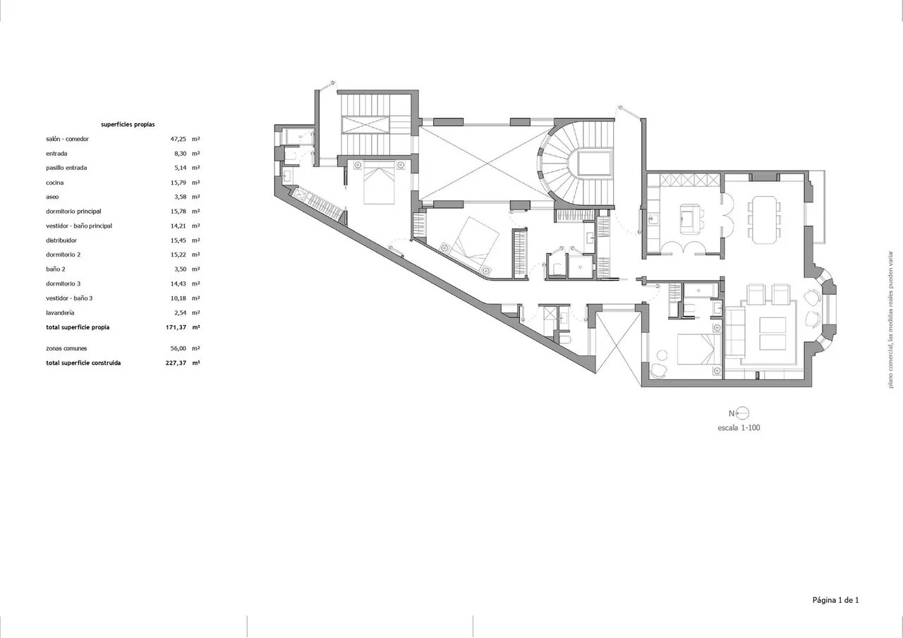 living - Piso de 227m² en venta en Almagro, Madrid - Plano del piso - 1