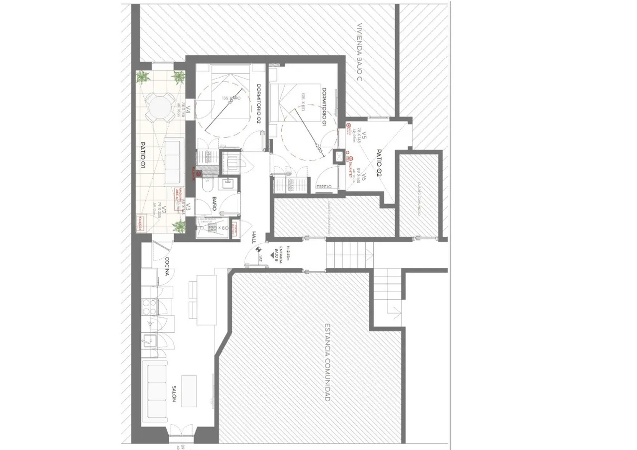 living - 71m² apartment with 10m² terrace for sale in Almagro - Floor Plan - 1