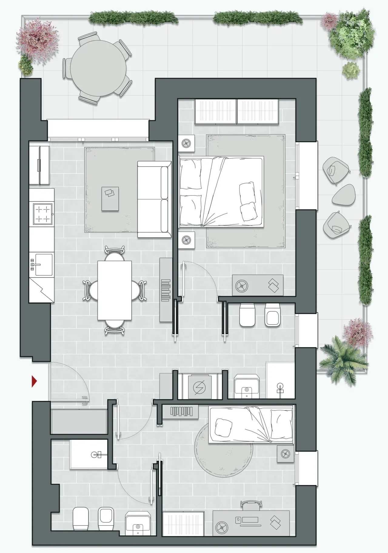 Two Bedrooms Compact of 88 sqm - Edificio C4 - LivinUp  | Milano - Floor Plan - 1