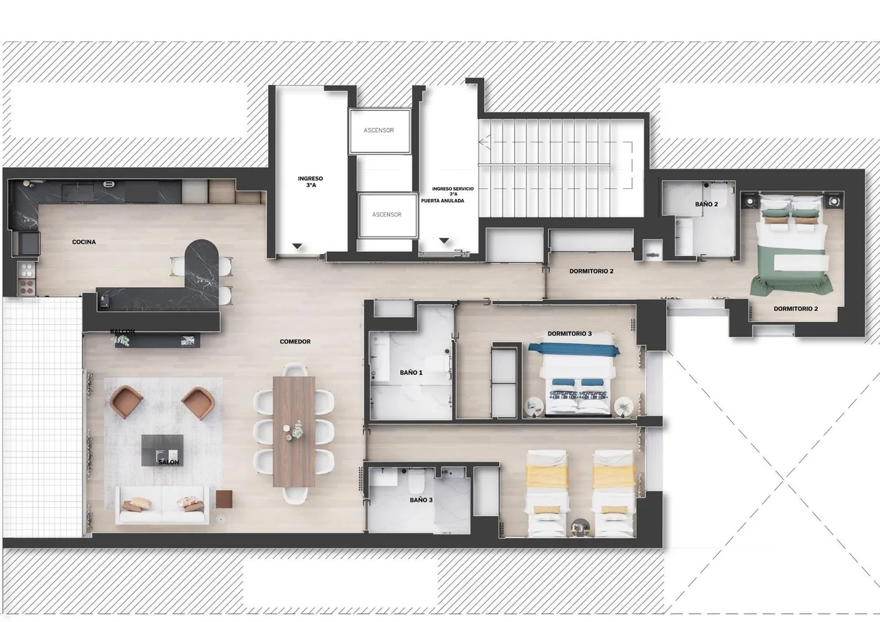 living - Piso de 162m² con 9m² terraza en venta en Castellana - Plano del piso - 1