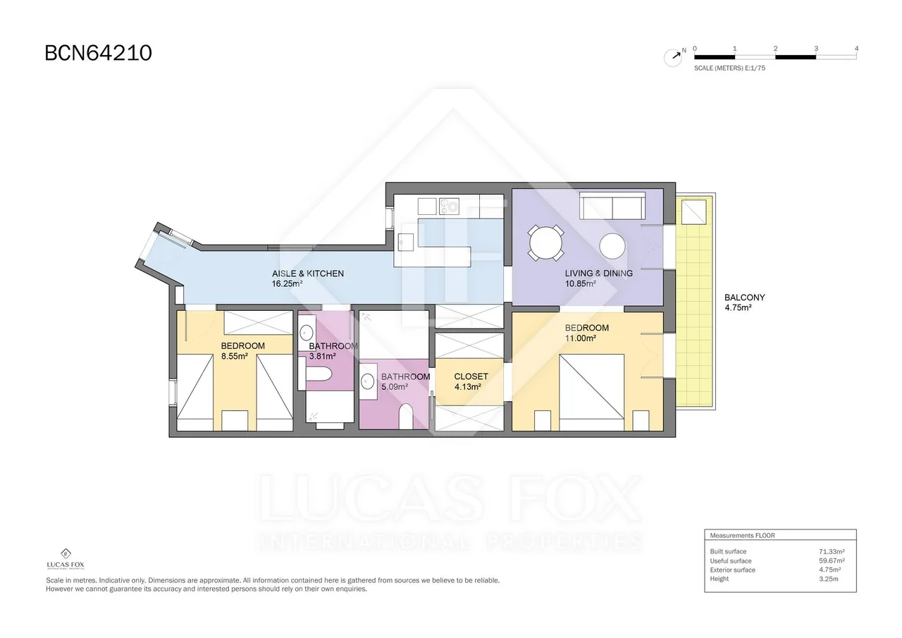 living - 71m² apartment for sale in Eixample Left, Barcelona - Floor Plan - 1