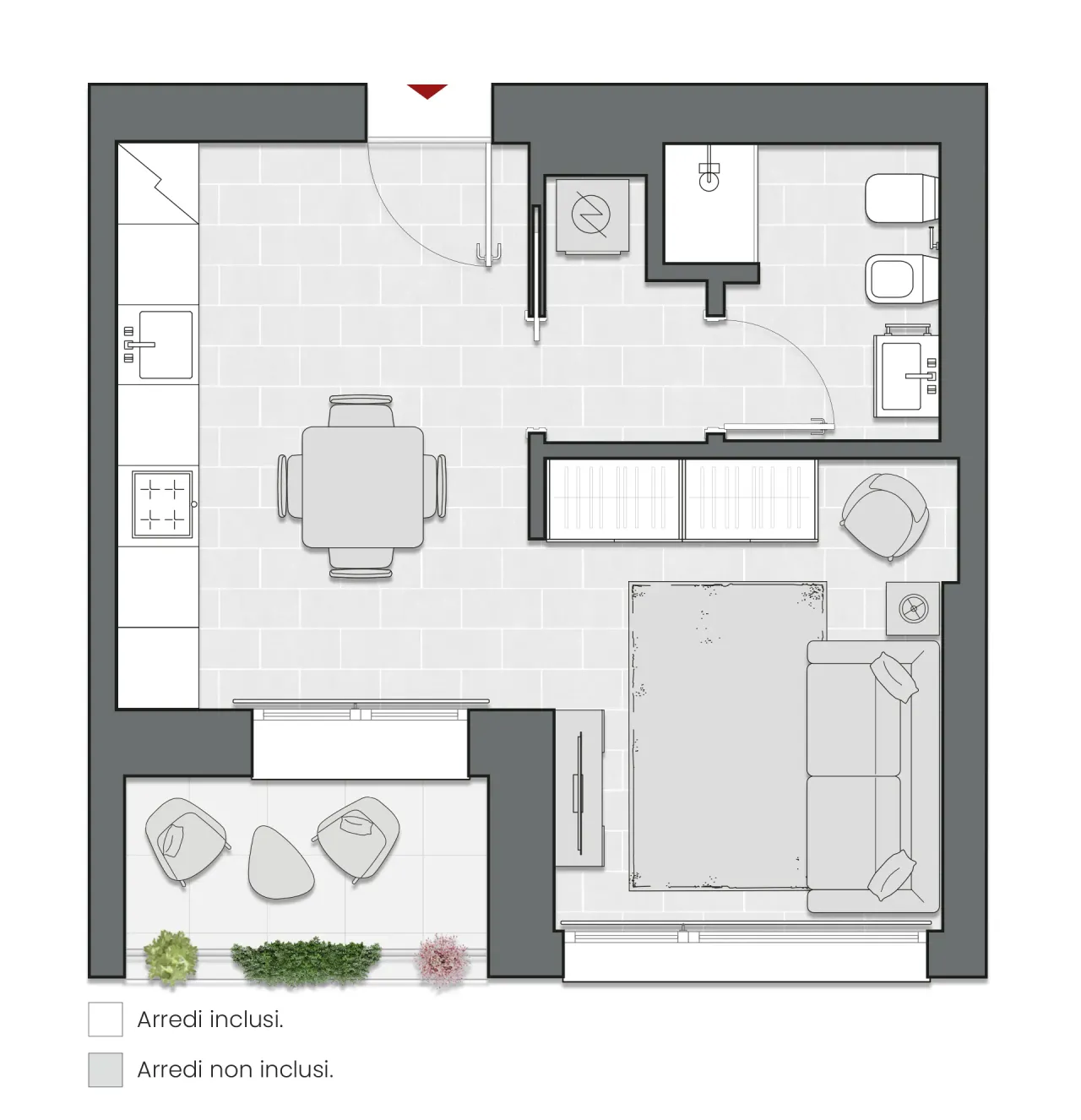 Studio of 43 sqm - Edificio C2 - LivinUp  | Milano - Floor Plan - 1