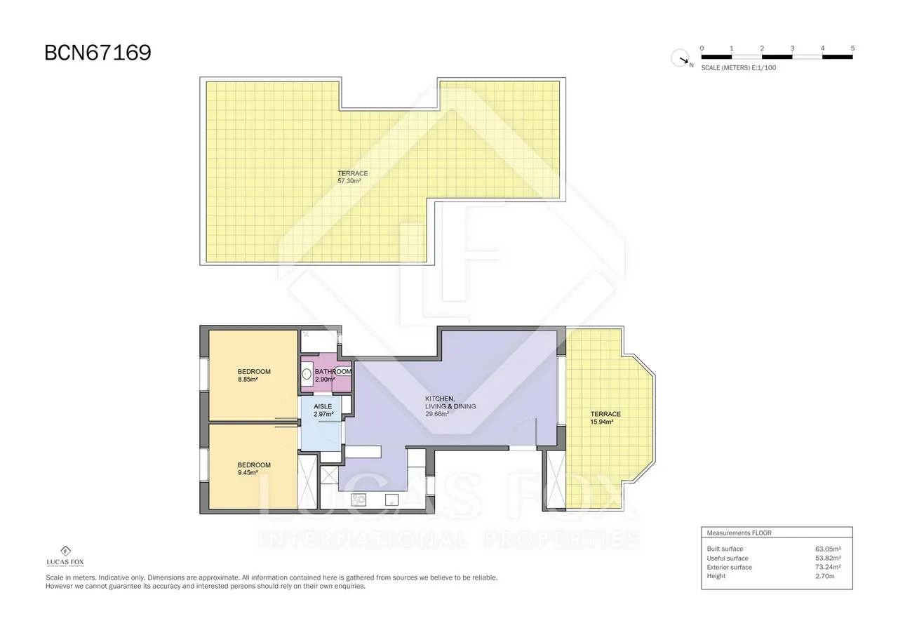 living - Piso de 63m² con 73m² terraza en venta en Les Corts - Plano del piso - 1