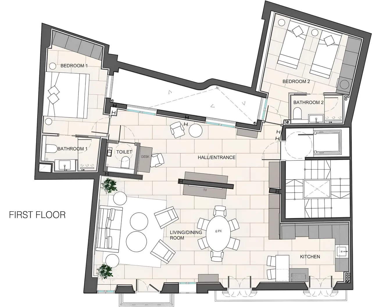 living - Piso de 128m² con 12m² terraza en venta en Palma de Mallorca - Plano del piso - 1