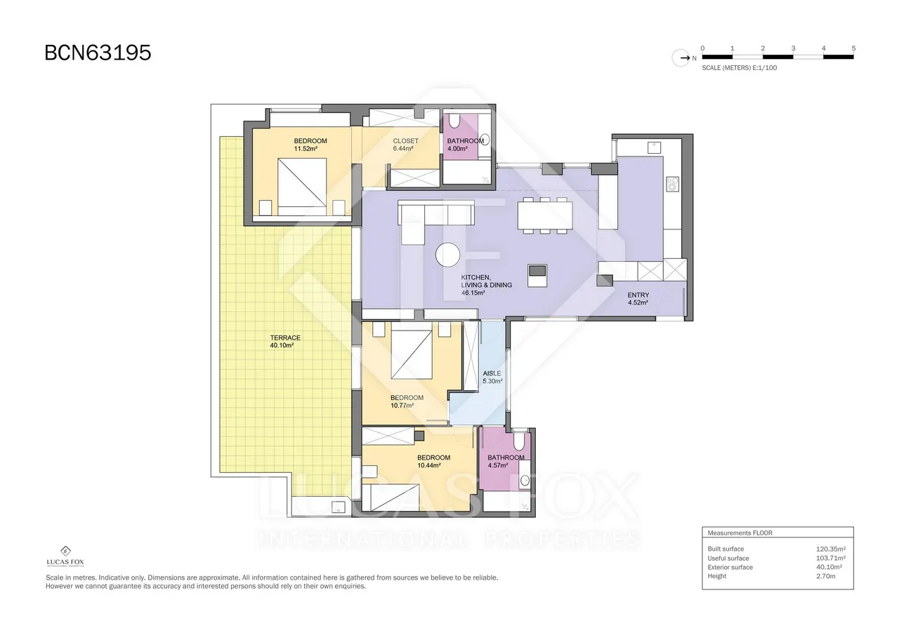living - Ático de 120m² con 38m² terraza en venta en Eixample Izquierdo - Plano del piso - 1