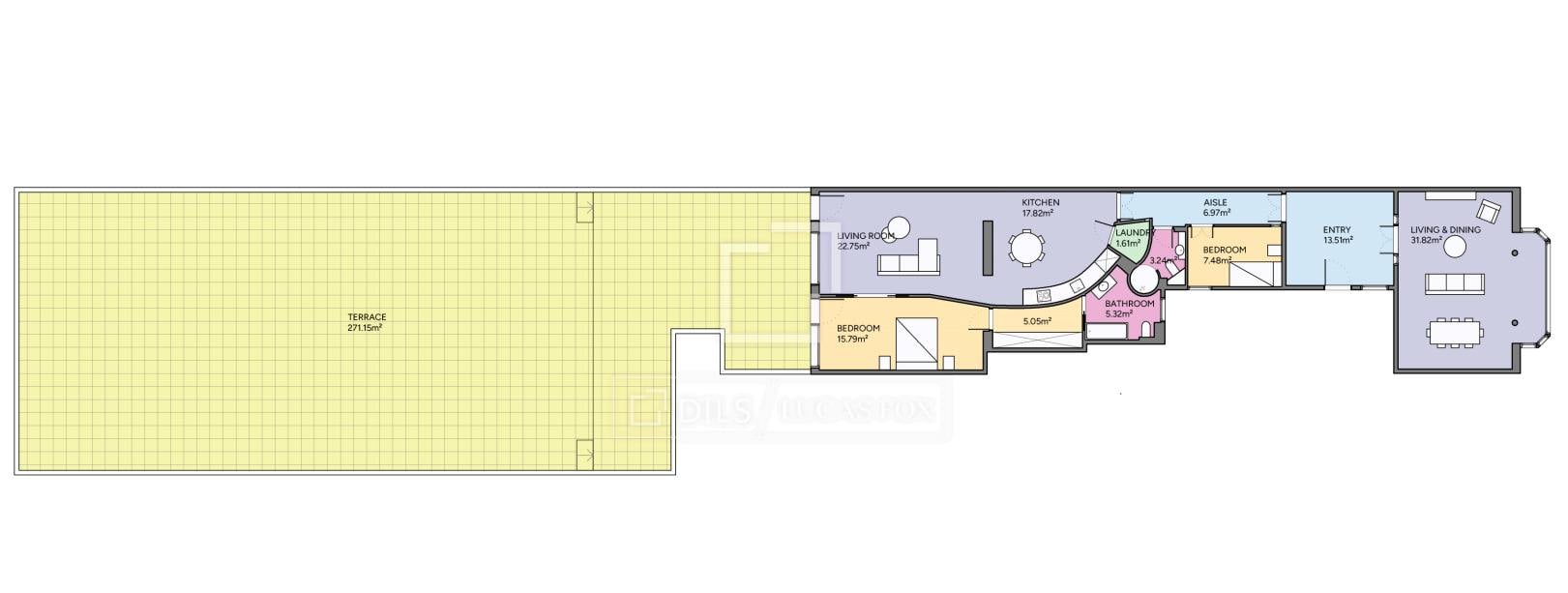 living - Piso de 149m² con 272m² terraza en venta en Sagrada Família - Plano del piso - 1