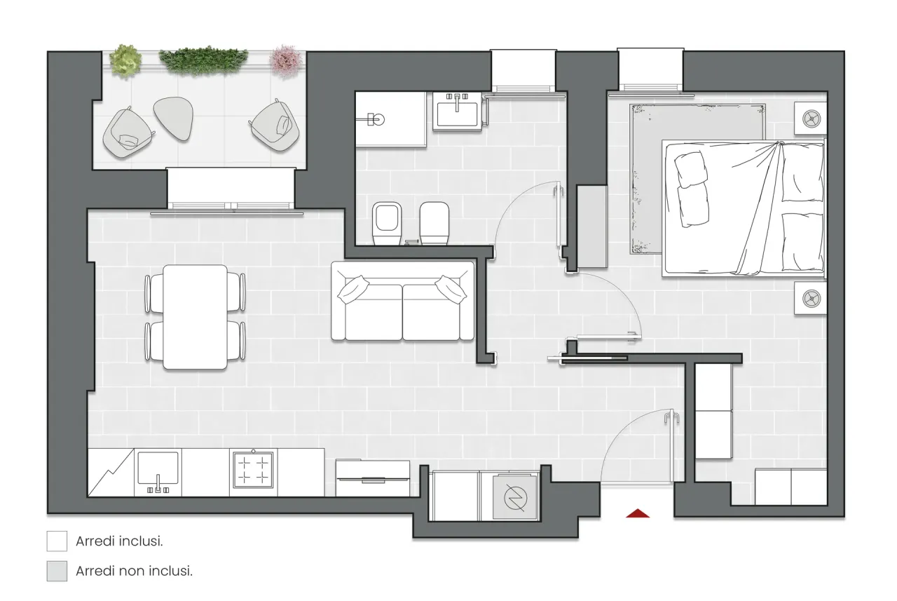 One Bedroom of 60 sqm - Edificio C1 - LivinUp  | Milano - Floor Plan - 1