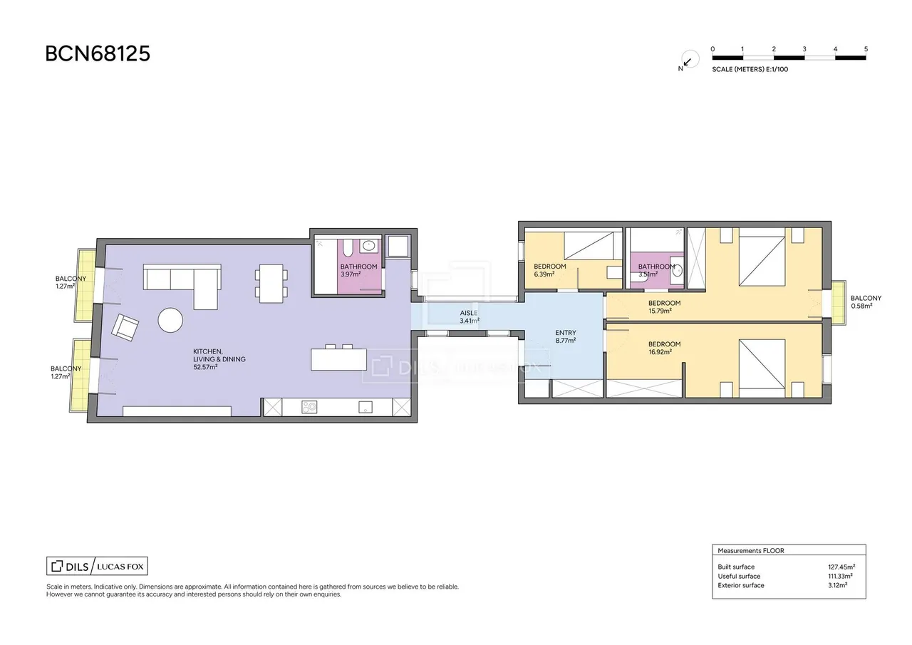 living - Piso de 125m² en venta en Gótico, Barcelona - Plano del piso - 1