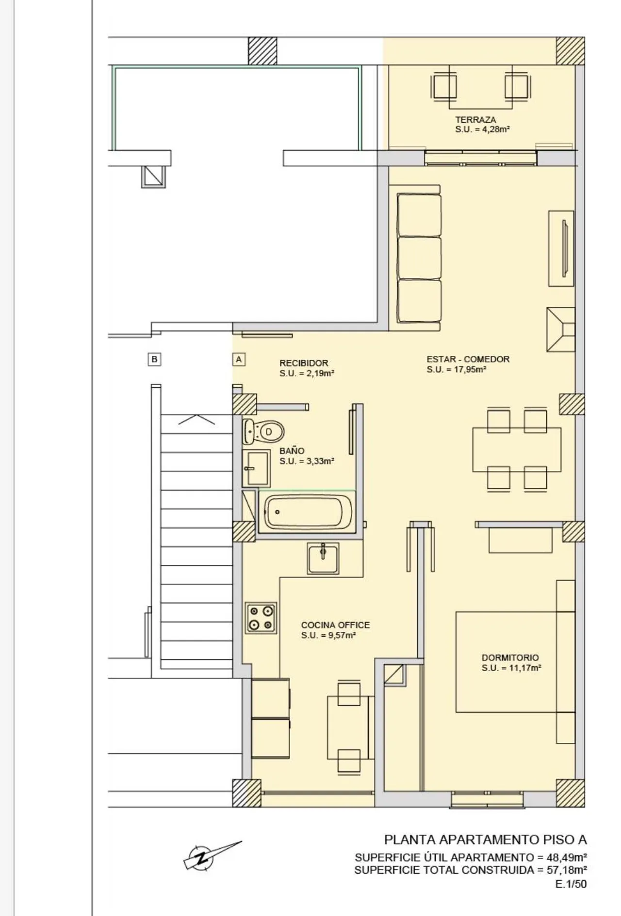 living - 63m² apartment with 7m² terrace for sale in Palma de Mallorca - Floor Plan - 1