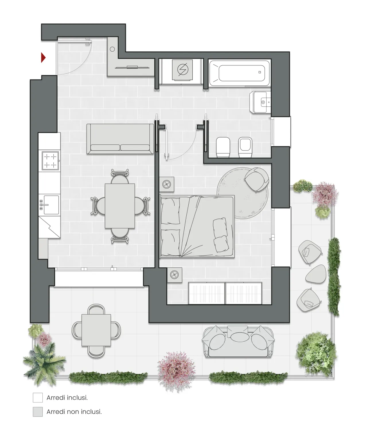 One Bedroom of 61 sqm - Edificio A1 - LivinUp  | Milano - Floor Plan - 1