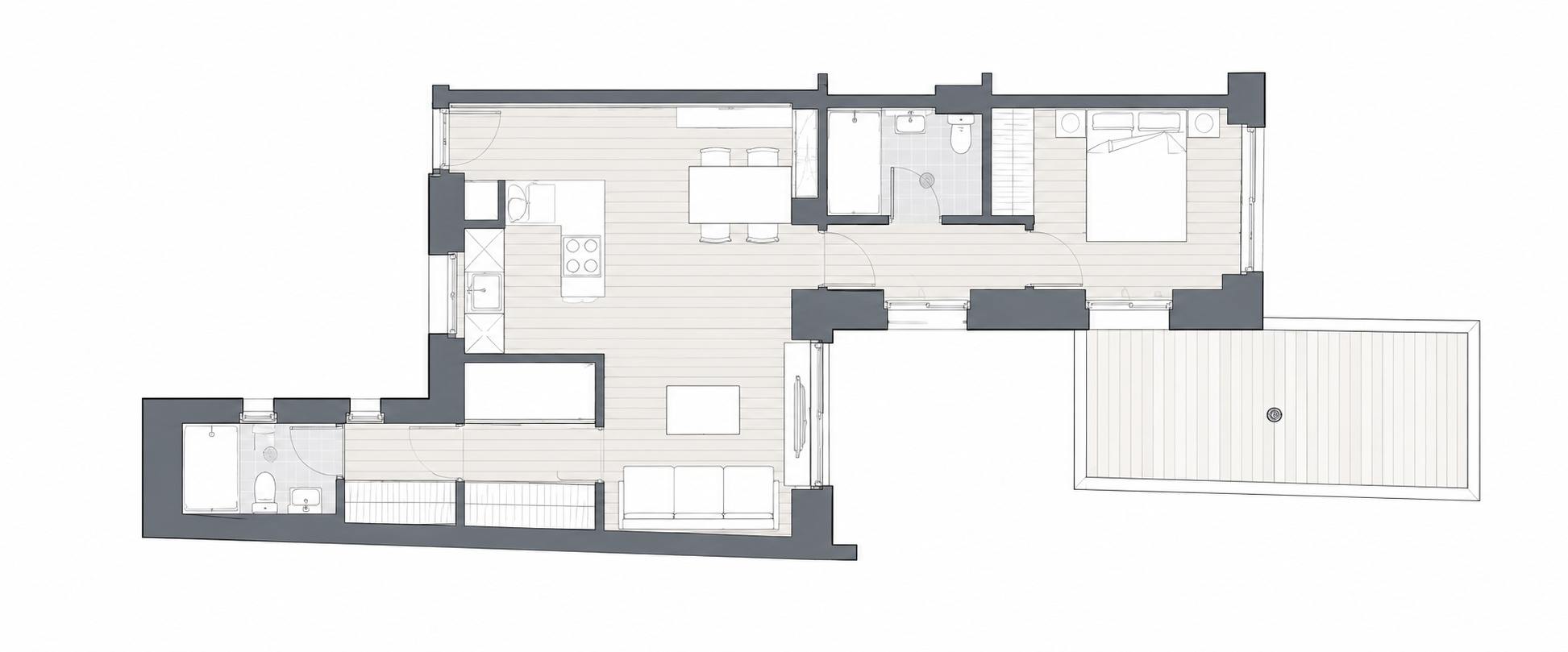 living - Piso de 93m² en alquiler en Embajadores, Madrid - Plano del piso - 1